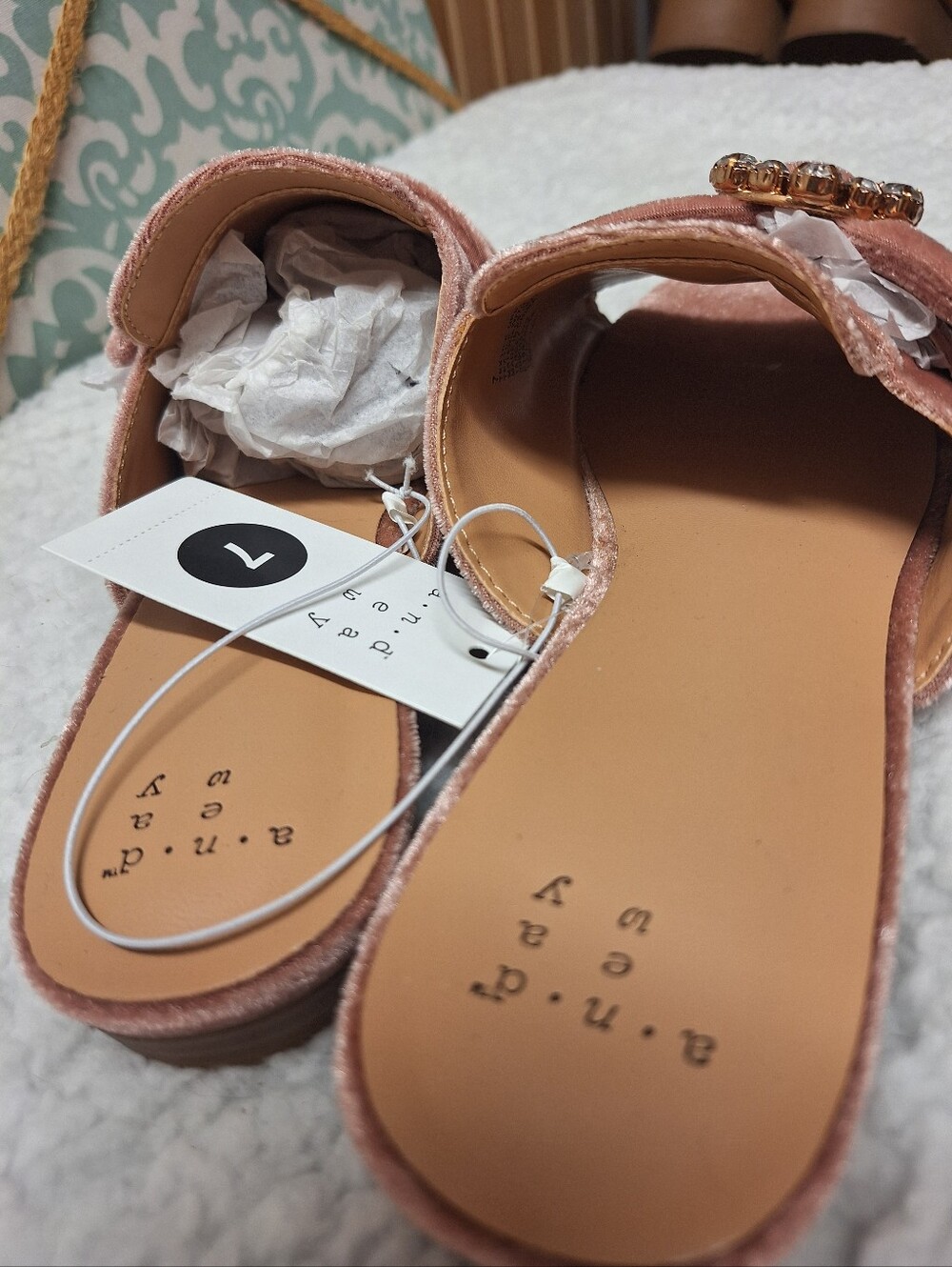 A New Day Womens Pink Velvet Slip-On Mule with Crystal Buckle 7 - Picture 7 of 8